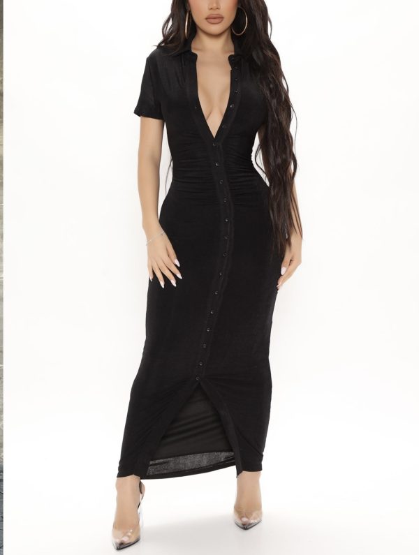 maxi vestido negro botones