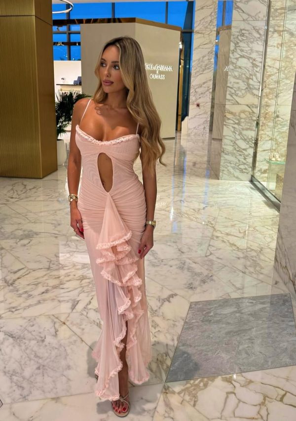 vestido rosa escote o