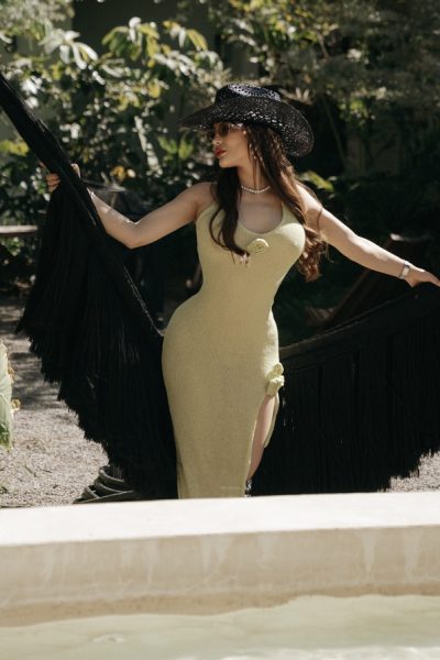 vestido playa verde flor