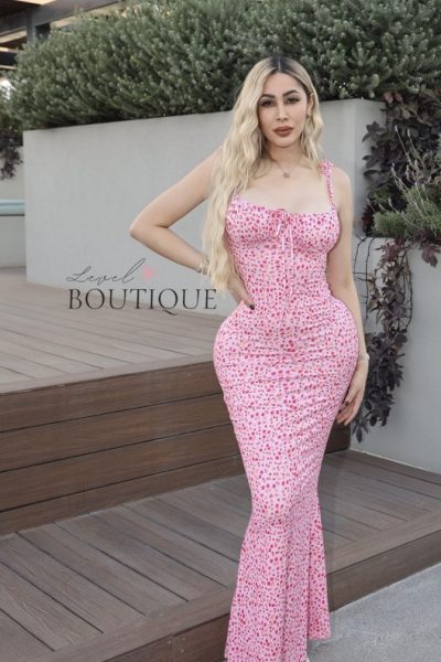 maxi vestido rosa flores Licra