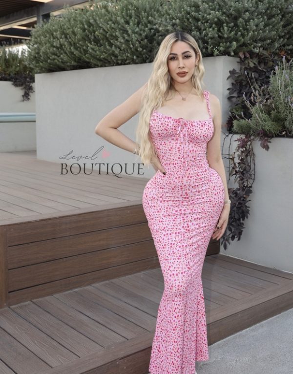 maxi vestido rosa flores Licra