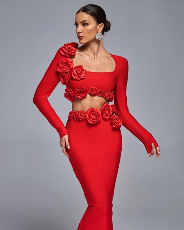 conjunto bandage rojo flores