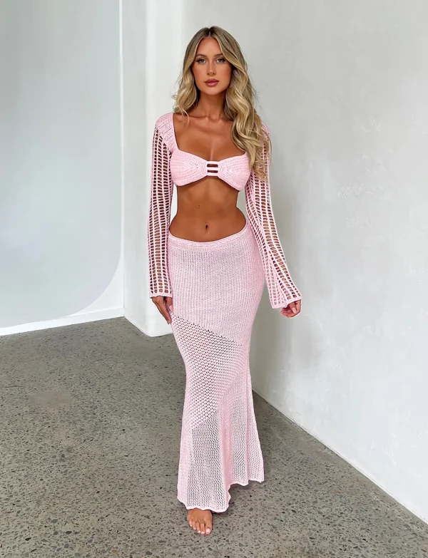conjunto rosa tejido
