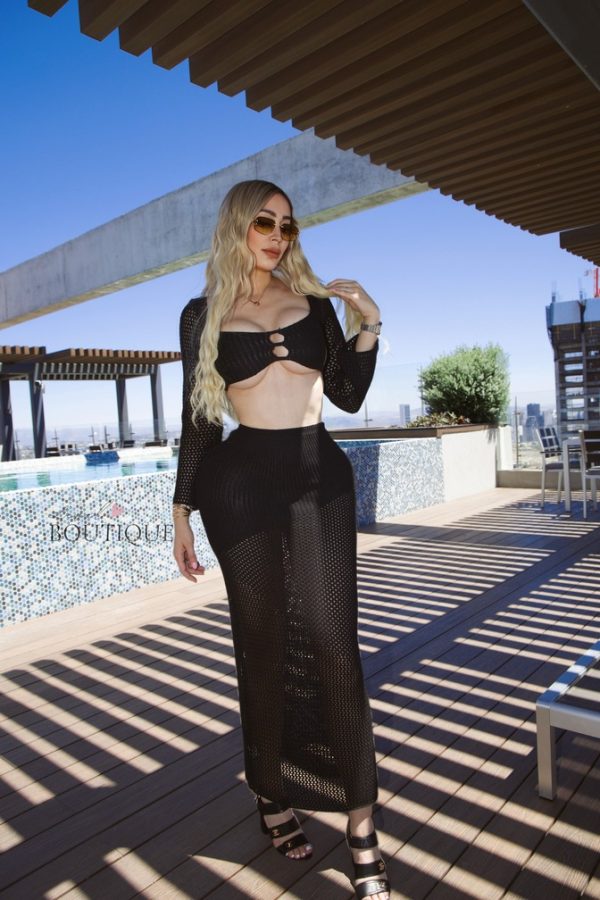 conjunto negro crochet playero