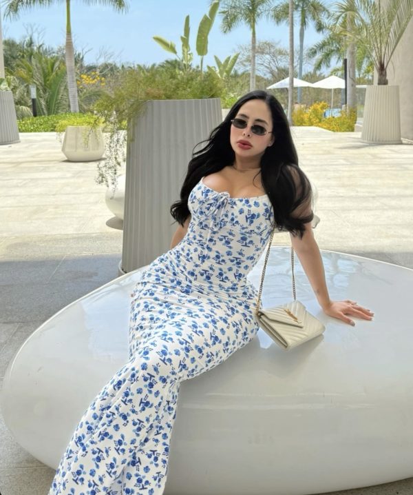 maxi vestido azul flores