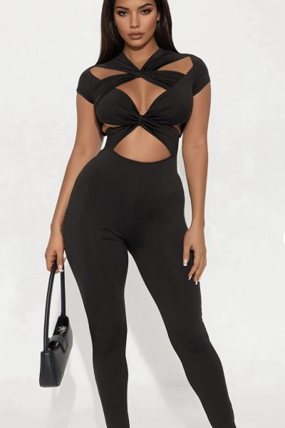 jumpsuit negro Licra cruzado