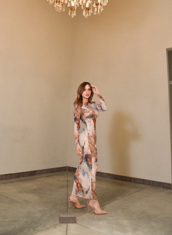 vestido beige flores mesh - Imagen 2