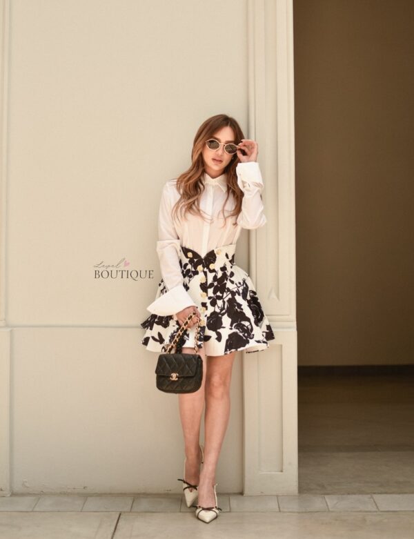 conjunto blanco y negro flores