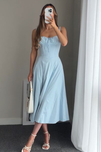 vestido azul vuelo largo