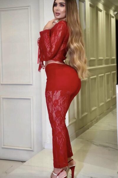 conjunto rojo pantalon encaje