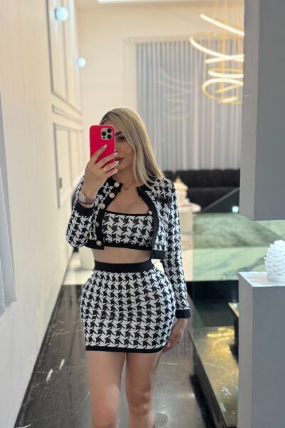 conjunto negro con blanco falda