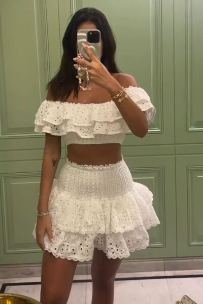 conjunto blanco falda resorte