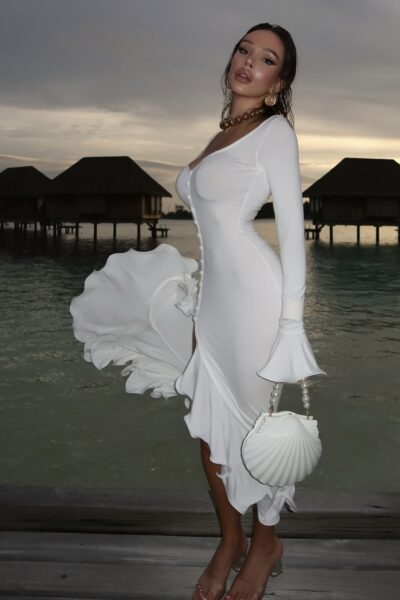 maxi vestido blanco botones olan