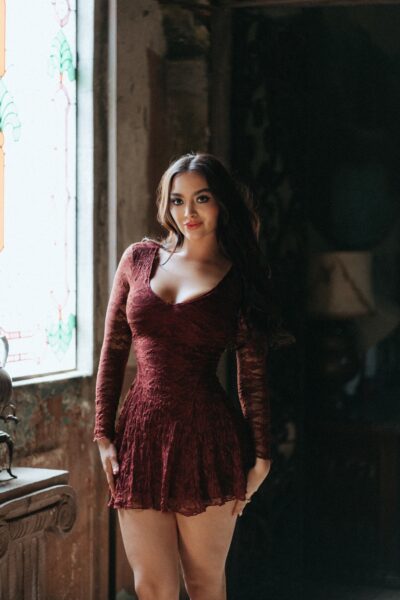 vestido encaje tinto