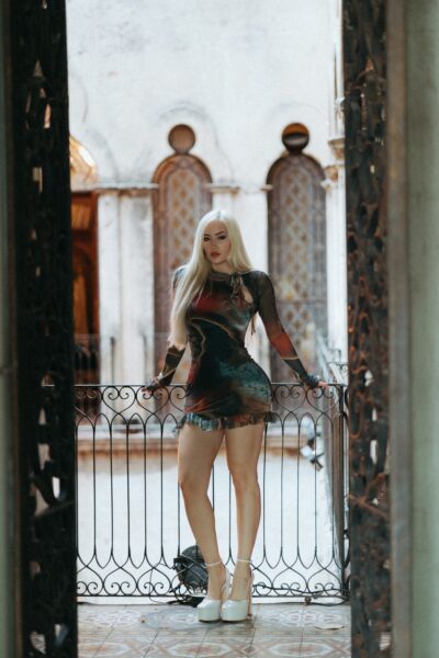 vestido mesh verde flores