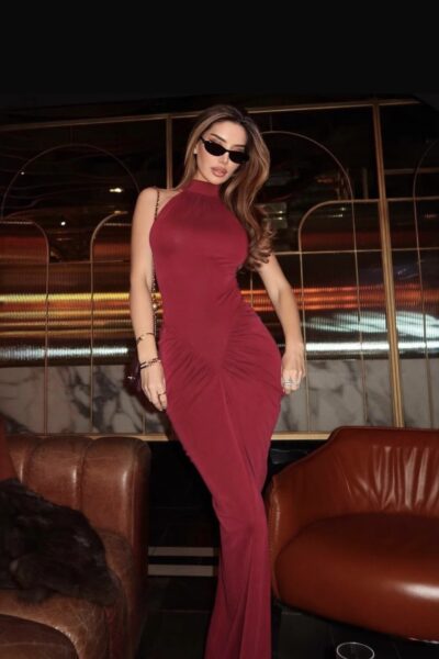 vestido rojo maxi cuello