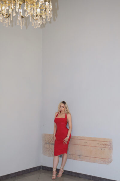 vestido licra rojo corrugado