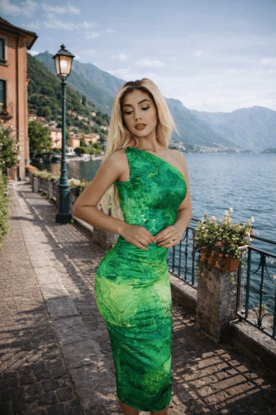 Vestido verde flores manga