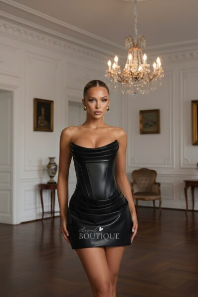 Vestido negro Straple vinipiel