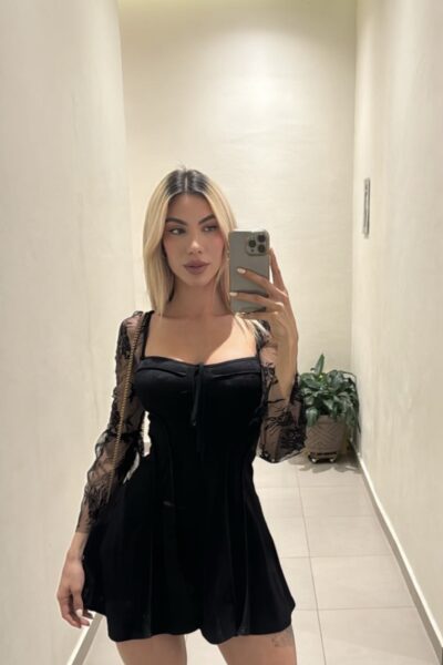 Vestido negro encaje midi
