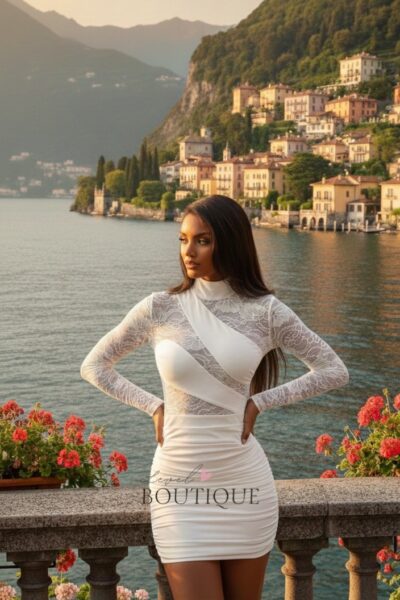 Vestido blanco encaje y licra