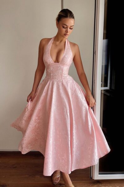 Vestido rosa casual maxi con flores