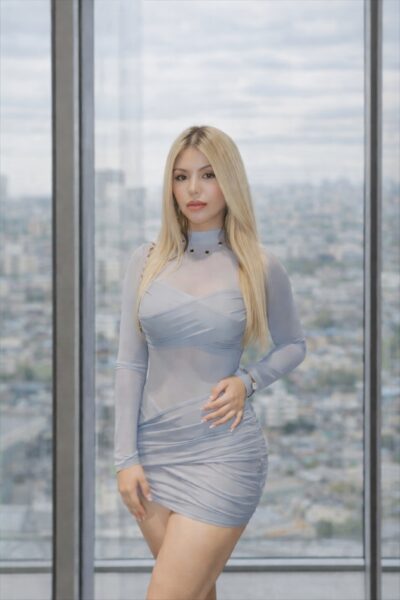 Vestido azul Mesh y licra