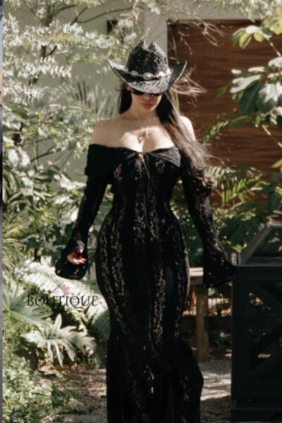 Vestido maxi negro encaje