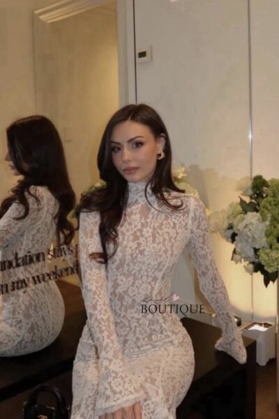 Vestido encaje beige blanco