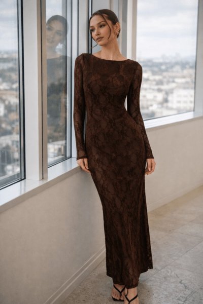 Vestido encaje café