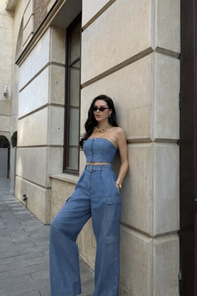 Conjunto azul Straple tipo mezclilla