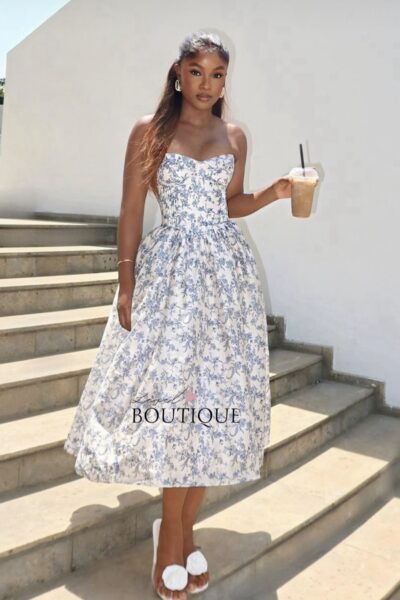 Vestido blanco y azul Straple