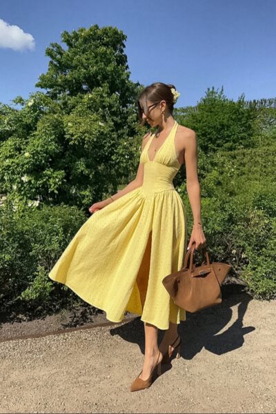 Vestido amarillo ampon con hoyos