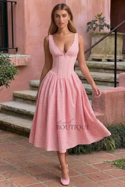 Vestido rosa vuelo largo