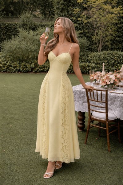 Vestido amarillo con encaje línea