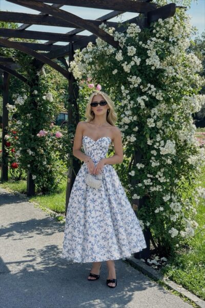 Vestido blanco y azul Straple