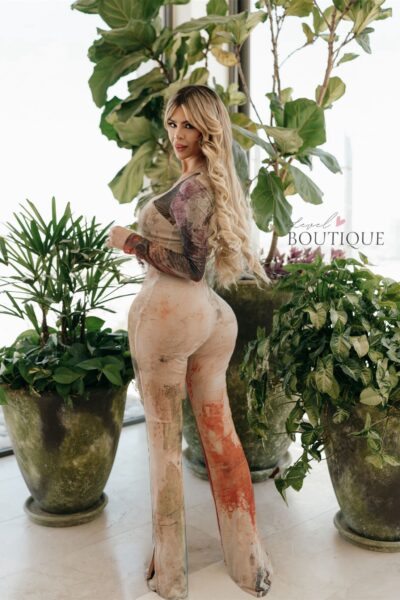 Jumpsuit bicolor mesh beige