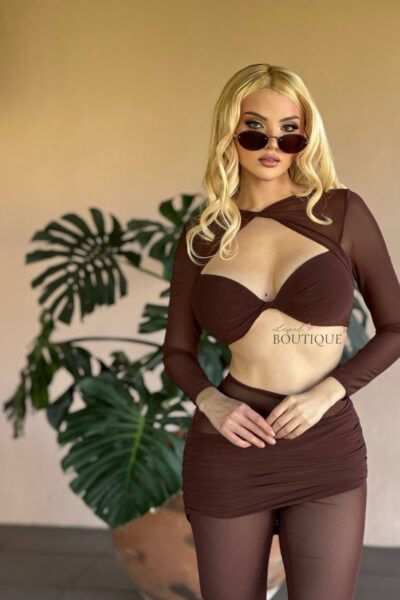 Conjunto café Mesh pantalón