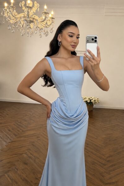 Vestído azul corset maxi
