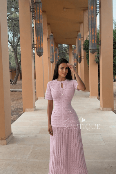Vestido rosa maxi botones