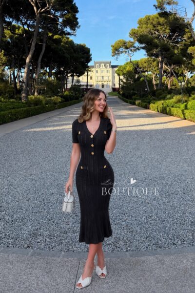 Vestido negro botones bolsa