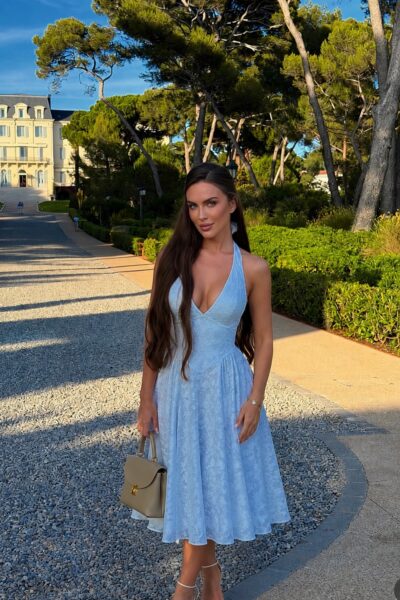 Vestido azul encaje midi
